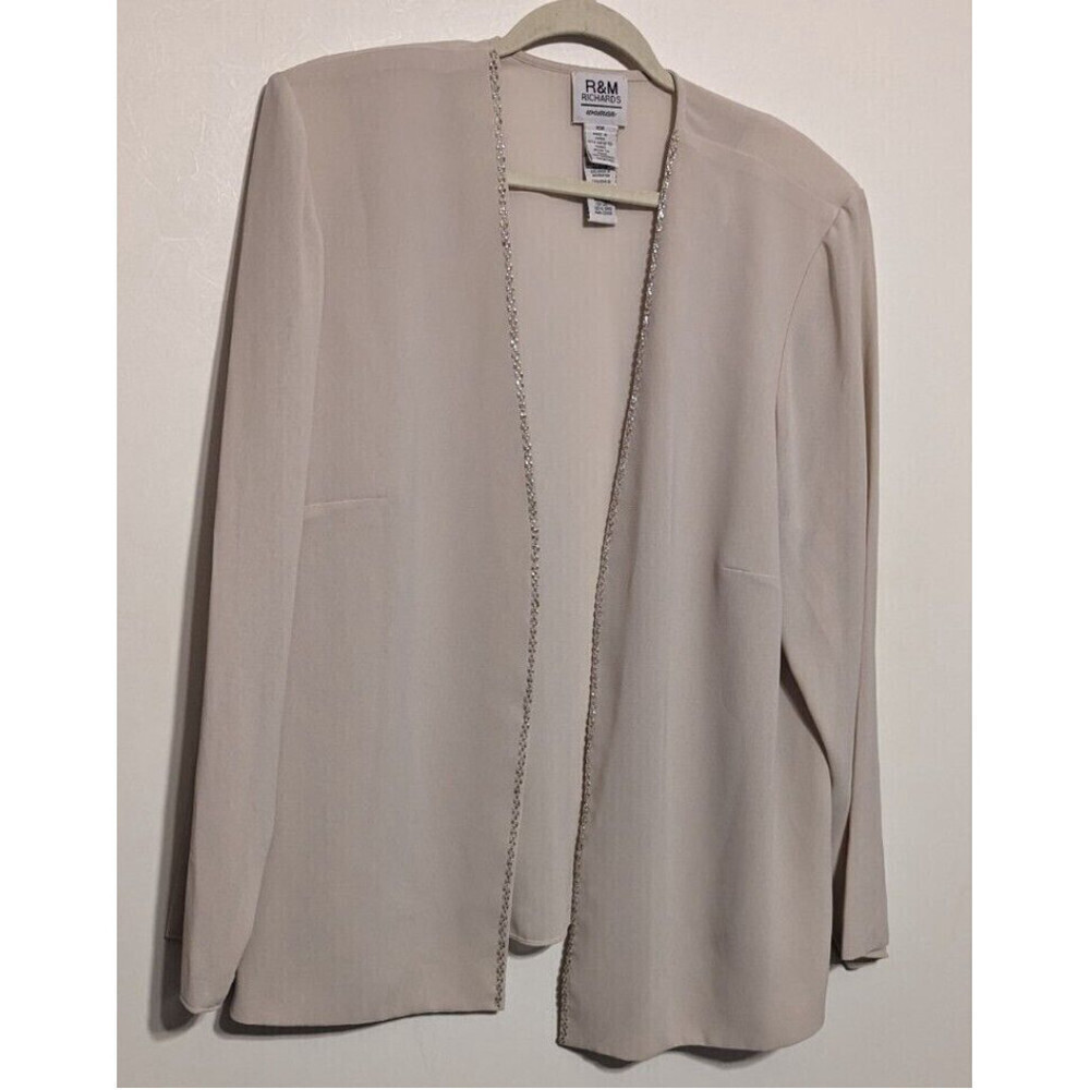 R&M Richards Vintage Cream Beige Beaded Trim Lightweight Formal Jacket - 16W